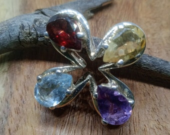Handmade Sterling Silver Multi Gemstone Pendant Necklace