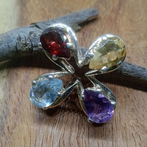 Multi gemstone Pendant, 925 Sterling Silver Pendant, Multi Gemstone Necklace, Handmade Silver Jewelry, Multi Gemstone Silver Jewelry For Mom