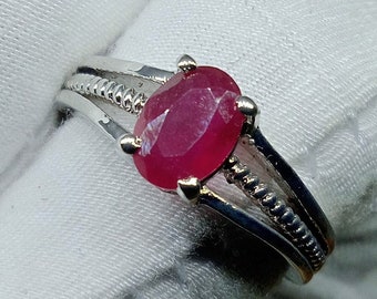Handmade Ruby 925 Sterling Silver Ring - Size 5 US