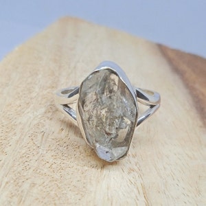 Raw Herkimer Diamond Ring, Rough Gemstone Ring, 925 Sterling Silver, Raw Herkimer Diamond Jewelry For Mother, Ring Size - 8 US