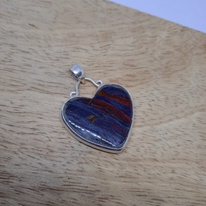 Tiger Iron Pendant, Solid 925 Sterling Silver Pendant, Tiger Iron Necklace, Tiger Iron Jewelry, Unique Gift for her, Heart Shape Pendant
