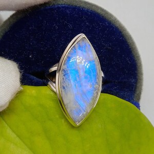 Rainbow Moonstone flashy ring, Solid 925 Sterling Silver Ring,Rainbow Blue Moonstone Handmade Jewelry, Precious Gift for her Ring Size 7.5US