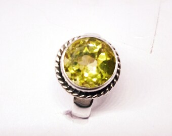 Handgjord fasetterad citronkvartsring: 925 sterlingsilver, storlek 6,75