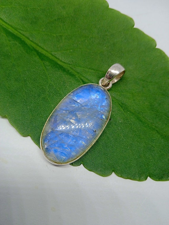 Pendentif En Argent 925 Avec Pierre De Lune Cabochon Ovale - Occasion