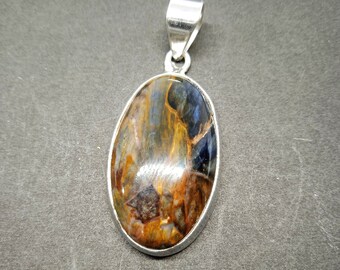 Pietersite Pendant: Oval Gemstone, 925 Sterling Silver, Handmade Jewelry