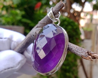 Handmade Faceted Amethyst Pendant: Sterling Silver Boho Necklace