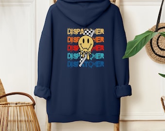 Sudadera unisex con capucha y cremallera completa de Despachador / Idea de regalo para el 911 / Despachador / Sudadera de primeros auxilios / Línea amarilla fina / Despachador retro