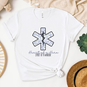 Floral EMS Cotton Tee/ Paramedic gift/ Female EMS tee/ Female EMT tee/ first responder gift idea/ star of life gift/ med tech gift idea