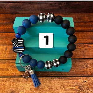 Beaded Bracelet for Officers /blue line wristlet/thin blue line wristlet / female officer keychain/ LEO mom/ LEO wife gift/ officer wristlet