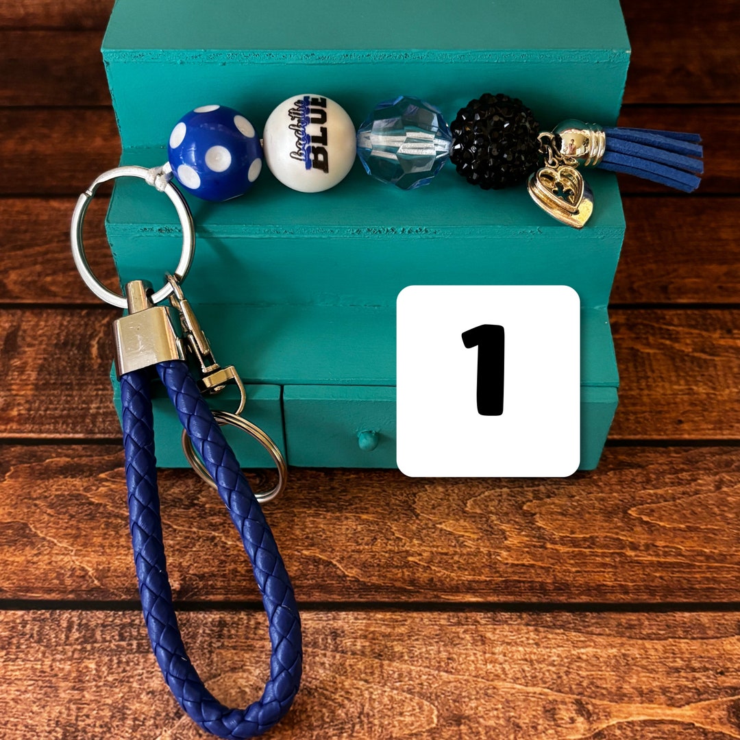 Beaded Keychain for Officers Blue Line Keychain Thin Blue Line Keychain ...