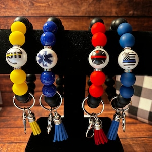 Beaded Bracelet for Officers blue line gift thin blue line wristlet firefighter wristlet EMS Wristlets dispatcher keychain 1st responder