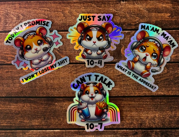 Holographic Dispatcher Decal Cute Funny thin gold line thin yellow line Officer sticker gift female officer cute hamster sticker