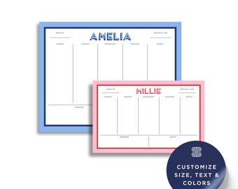 Weekly Planner Notepad: Personalized with Name and Colors (Two Sizes)
