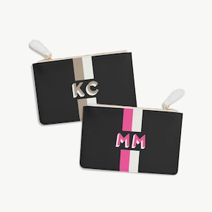 Monedero de cuero negro a rayas con monograma de Shadow, billetera con monograma, billetera personalizada, billetera con monograma personalizada, regalos veganos saffiano para ella
