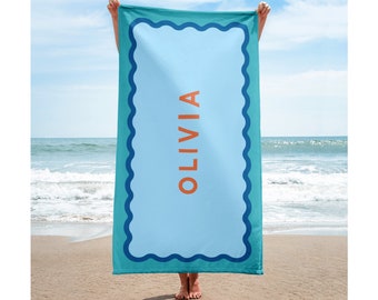borde de vieira Toallas de playa personalizadas, toalla de playa personalizada, regalo de dama de honor personalizado, regalos de fiesta nupcial, toallas personalizadas