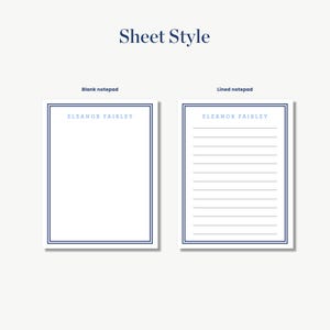 two blank notepads with a blue border, labeled as "Blank notepad" and "Lined notepad".