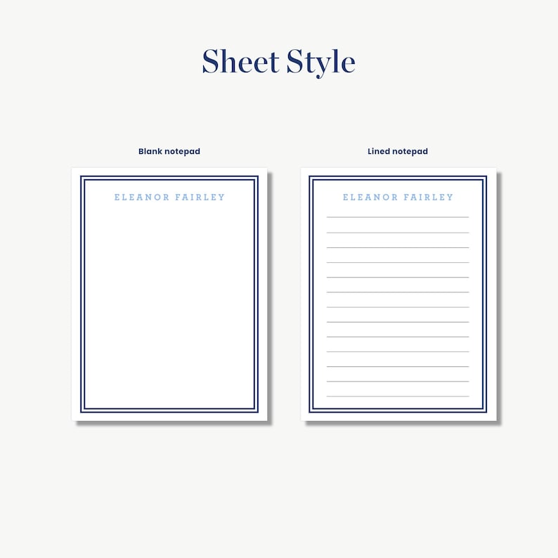 two blank notepads with a blue border, labeled as "Blank notepad" and "Lined notepad".