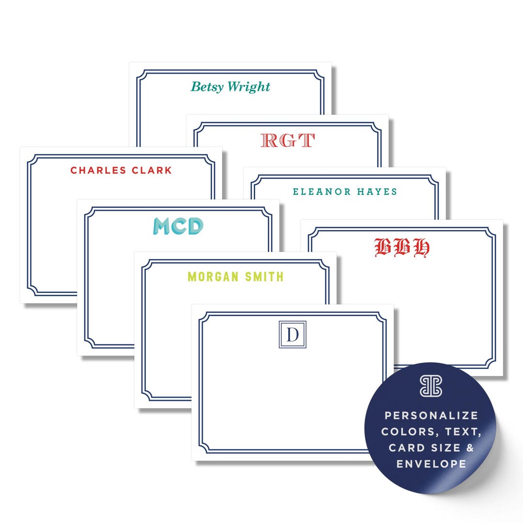 Classic Monogram Note Cards for Men, Personalized Stationery (A2 & A7 ...