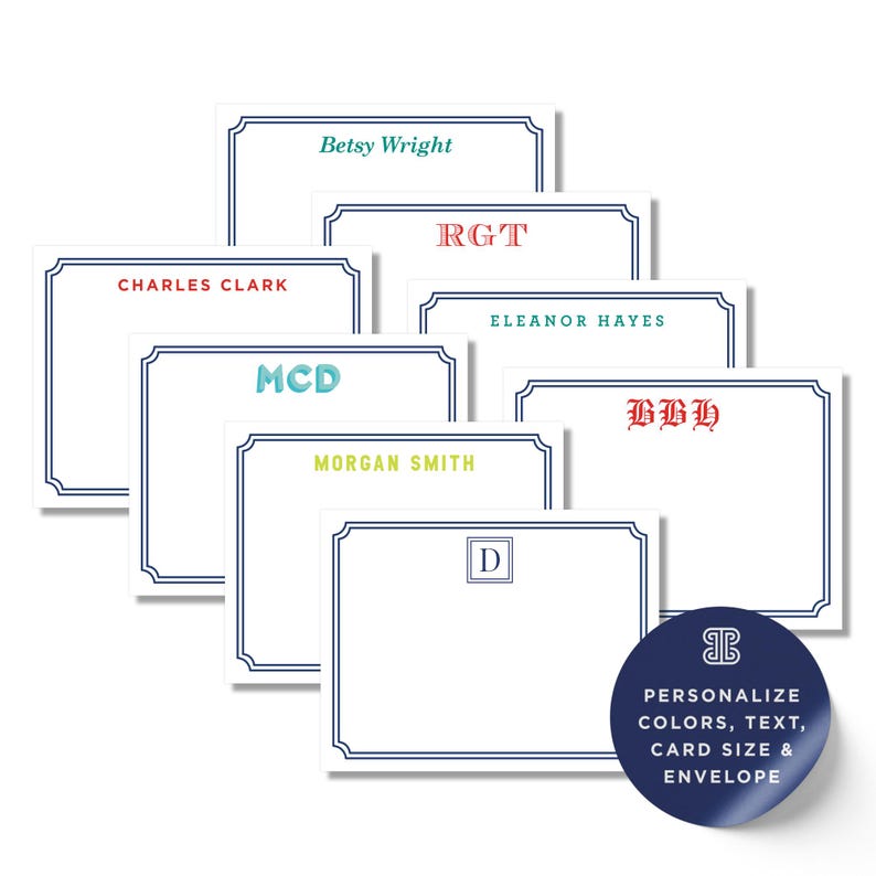 Classic Monogram Note Cards for Men, Personalized Stationery (A2 & A7 ...