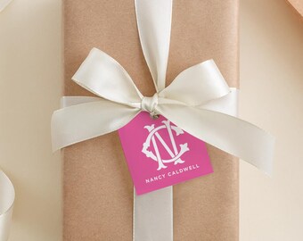 Colorful Monogram Gift Tags: Round, Square & Scallop Sets