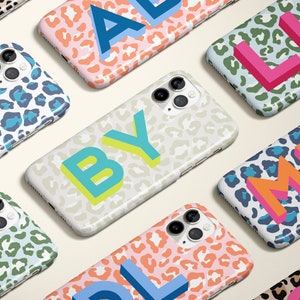 Leopard Shadow Large Monogram Personalized Initial iPhone 15 Case Custom iPhone 13 Pro Case iPhone 11 XS 8 7 Plus XR Samsung Galaxy