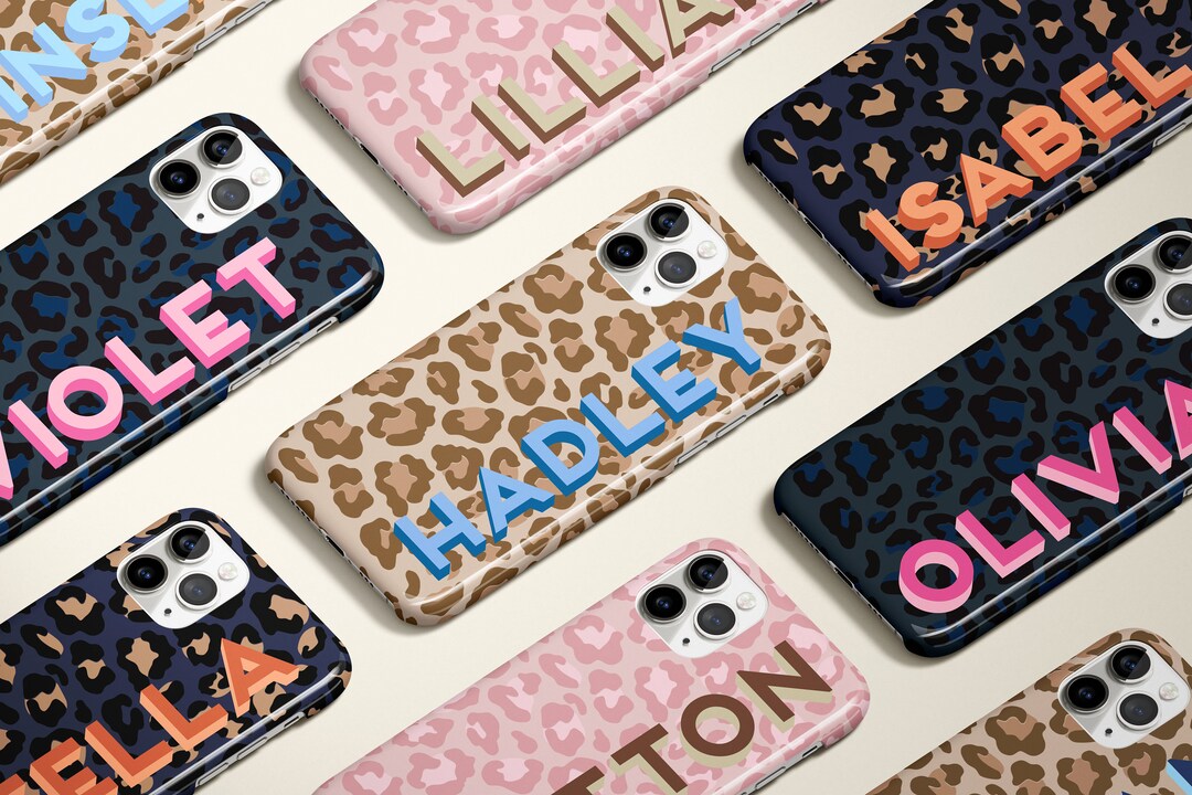 Leopard Shadow Monogram Personalized Name iPhone 15 Case Custom iPhone ...