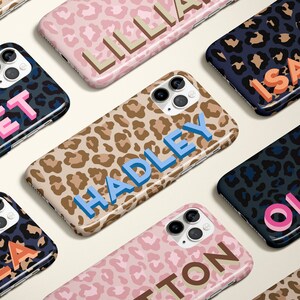 Leopard Shadow Monogram Personalized Name iPhone 15 Case Custom iPhone 13 Pro Case iPhone 11 XS 8 7 Plus XR Samsung Galaxy