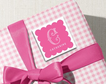 Initial Gift Tag Stickers and Calling Cards (Scallop Border, Monogrammed, With Envelopes)
