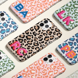 Leopard Shadow Monogram Personalized Bottom Initial iPhone 15 Case Custom iPhone 13 Pro Case iPhone 11 XS 8 7 Plus XR Samsung Galaxy