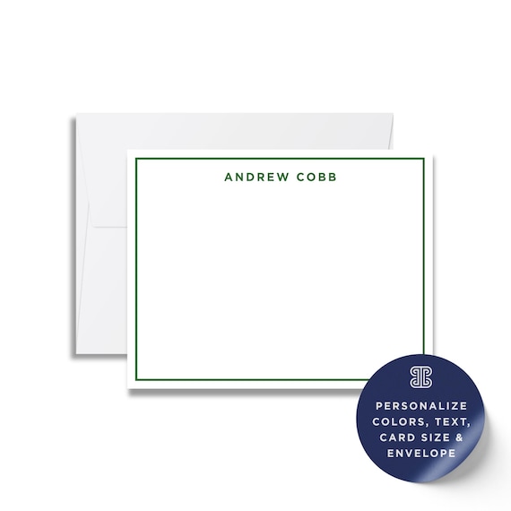 Monogram Stationery Notecard Set - Personalized Flat Cards with Border