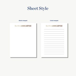 two blank notepads with the name 'OLIVIA ANNNEJOYCE' printed on them.