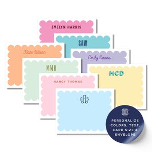 Monogram Notecard Set: Scallop Border, Thick Cardstock, A2 or A7