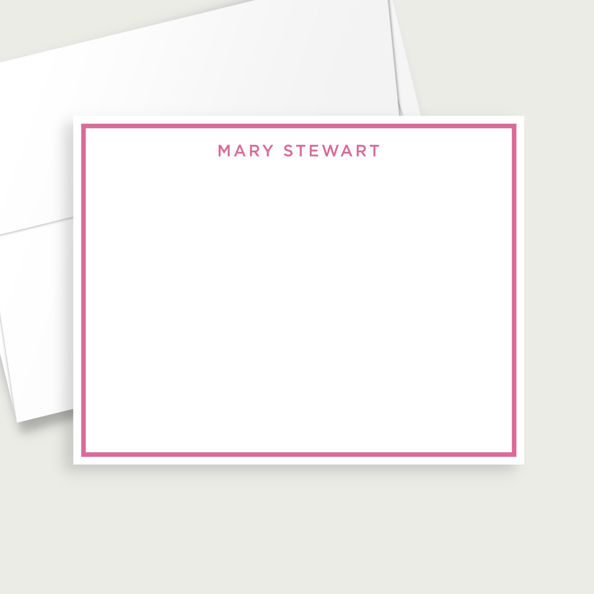 Personalized Pink Monogram Stationery, Women Flat Notecard Set, Colorful  Girl Stationery 