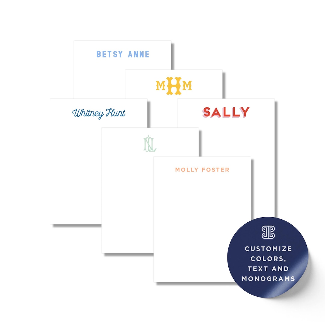 Personalized Notepad Set Custom Monogram Notepad, Personalized Stationery (multiple Sizes) - Etsy