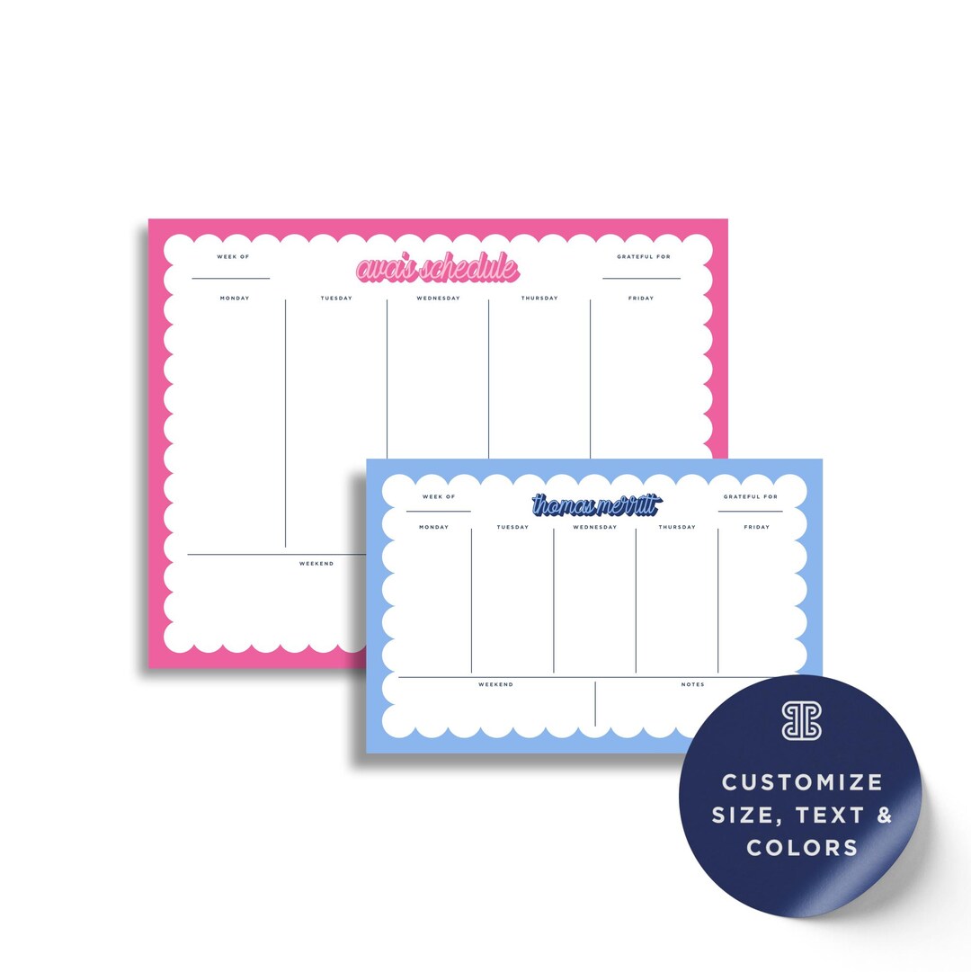 Personalized Weekly Planner Notepad - Custom Colors and Name - Etsy