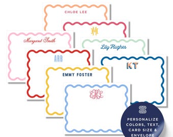 Personalized Notecard Set: Monogram Flat Cards (Scallop Border, Multiple Colors)