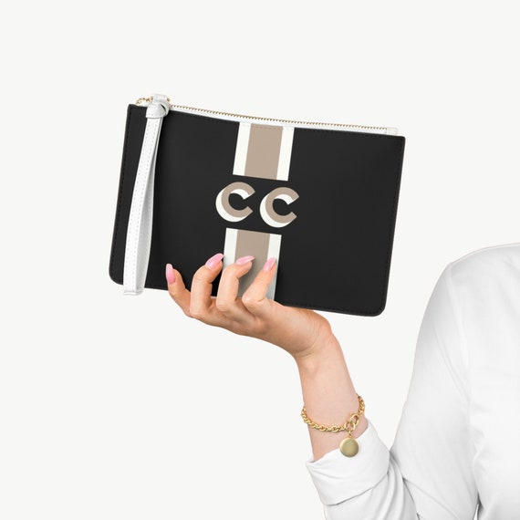 Shadow Monogram Black Leather Clutch Personalized Wristlet Clutch