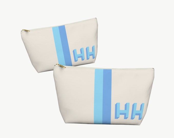 cream canvas stripe monogram Custom Makeup Bag set, Personalized Bridesmaid Gift, Bridal Party Gifts, monogram makeup Bag