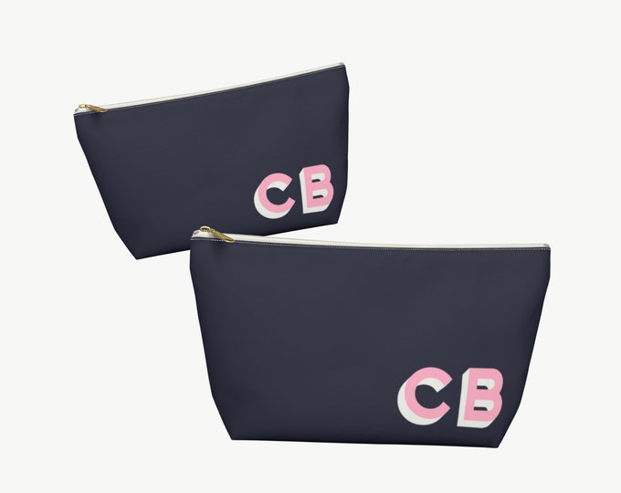 navy canvas initial monogram Custom Makeup Bag set, Personalized Bridesmaid Gift, Bridal Party Gifts, Personalized makeup Bag