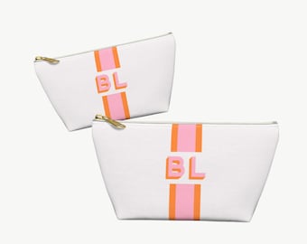 white canvas stripe shadow monogram accessory pouch set personalized makeup bag initial cosmetic bridesmaid gifts canvas makeup monogrammed