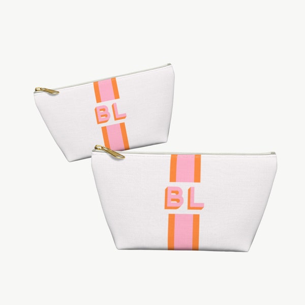 white canvas stripe shadow monogram accessory pouch set personalized makeup bag initial cosmetic bridesmaid gifts canvas makeup monogrammed