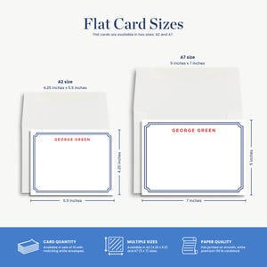 two flat cards, each with a different size and design, along with their respective dimensions and features.