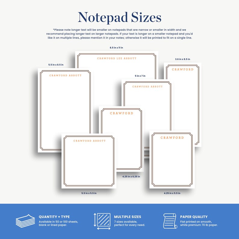 Custom Monogram Notepad, Frame Border, Thick Paper (multiple Sizes) - Etsy