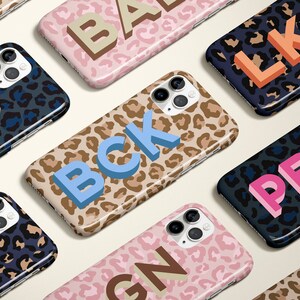Leopard Shadow Monogram Personalize Case Initial iPhone 15 Case Custom iPhone 13 Pro Case iPhone 11 XS 8 7 Plus XR Samsung Galaxy
