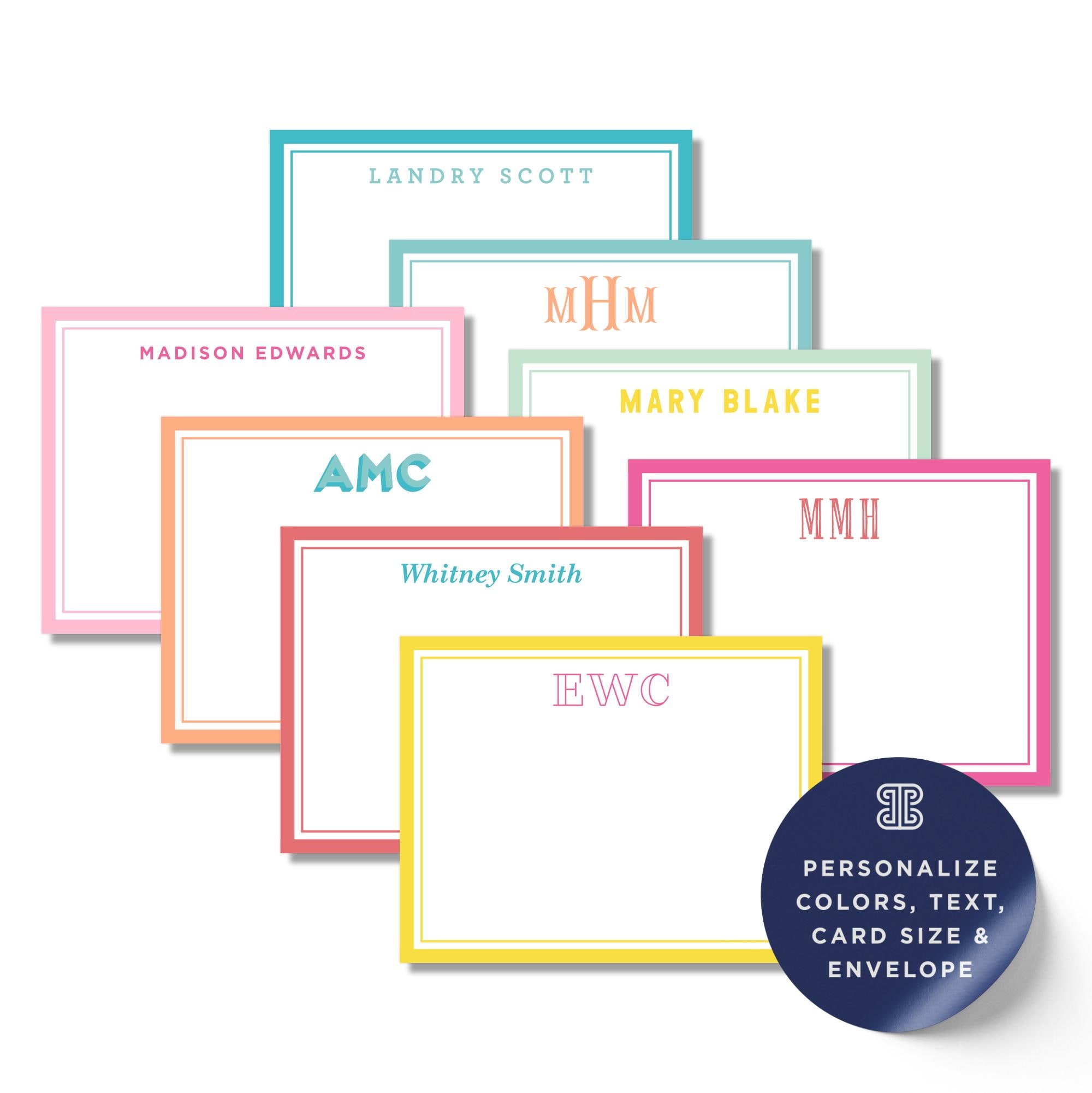 Note Card Designs Set Notecard Set: Custom Monogram Flat Cards - Over 40 Colors - Etsy