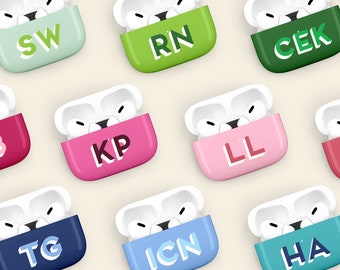 monogram apple air pods case case, custom airpods, personalized airpods case, keychain protective case, teen gifts, choose your color