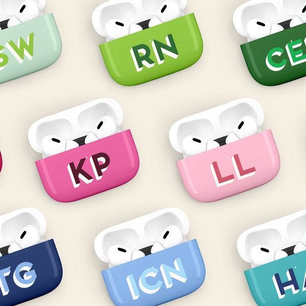monogram apple air pods case case, custom airpods, personalized airpods case, keychain protective case, teen gifts, choose your color