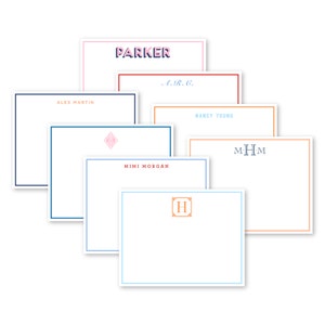 personalized stationery set, stationery with border, thank you notes, personalized note cards set, preppy stationery, colorful monogram image 1