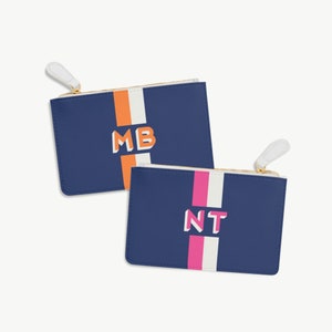 Monedero de cuero con rayas y monograma de Shadow, color azul marino, billetera con monograma, billetera personalizada, billetera con monograma personalizada, saffiano, regalos veganos para ella