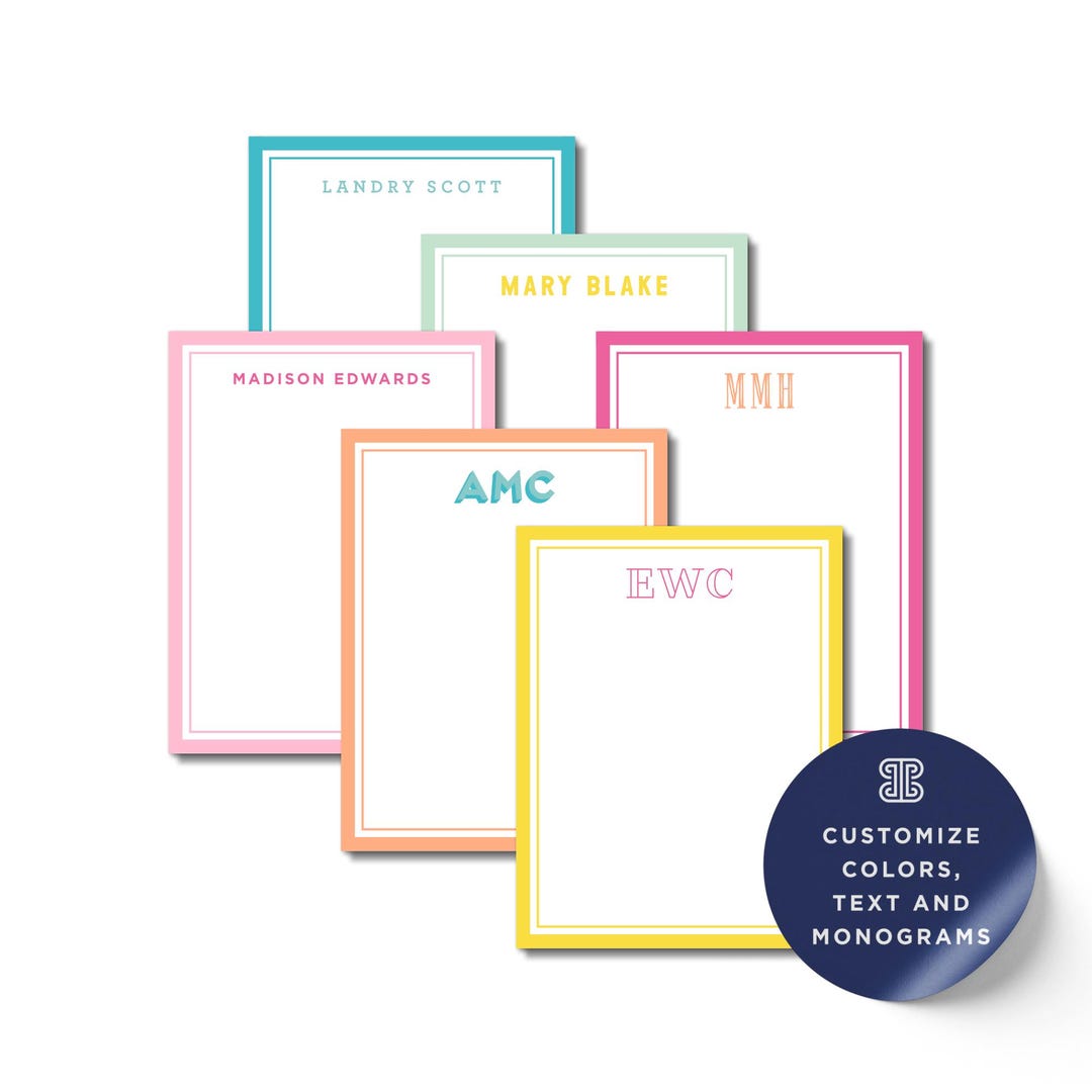 Personalized Notepad Set Personalized Notepad Set: Custom Monogram, Colorful Borders - Etsy